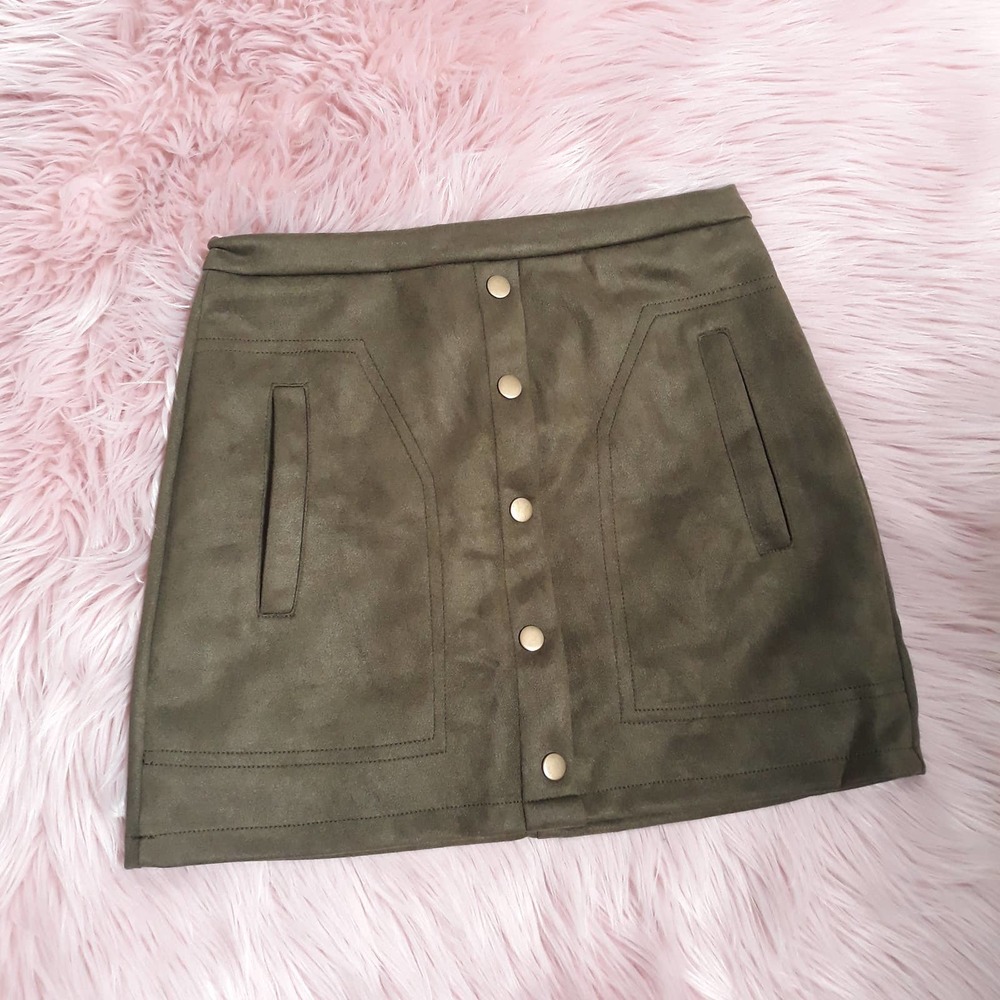 Cute Olive Green Suede Feel Mini Skirt